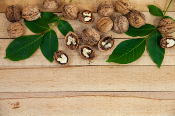 Walnuts and leaves