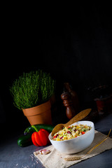 bulgur kaszotto with fresh vegetables and kidney bean