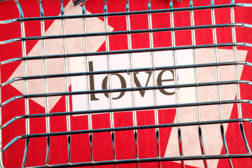 love behind bars of metal on a red background