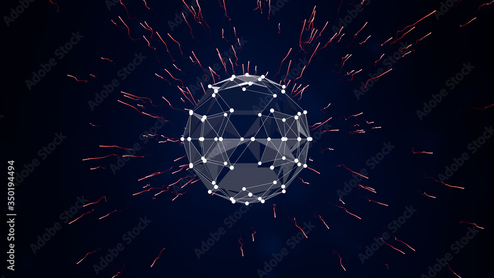 Aufkleber a 3d render microscopic single cell in the environment of glowing small particles crowd.