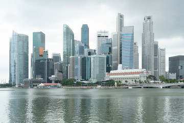 Obraz premium Picturesque panoramic view of Singapore city at day time. Financial and trading center hub in Asia region. Concept of success. Modern buildings in high-tech world.