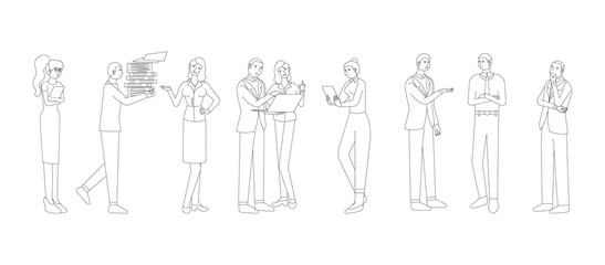 Set of business people, company director, secretary. Monochrome. Isolated on white background. Flat style vector illustration.