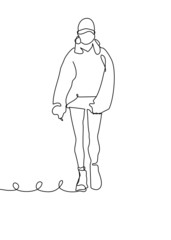 One continuous line drawing, , young modeling poses