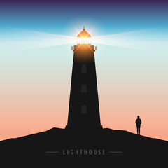 lonely girl by the lighthouse in the dark vector illustration EPS10