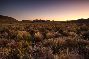 Wide angle panoramic view over the plains of the karoo just outside touwsrivier in the western cape of south africa