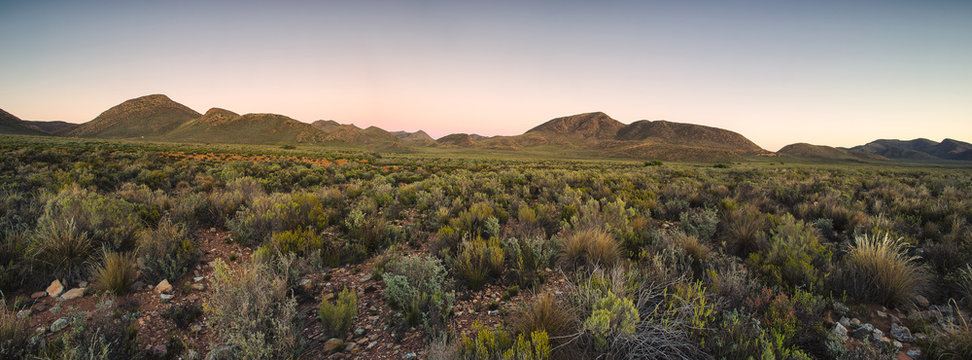 Wide angle panoramic view over the plains of the karoo just outside touwsrivier in the western cape of south africa