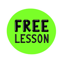 Green sticker with inscription: Free lesson. Design element for your online course, webinar, workshop