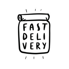Fast delivery logo. Hand lettering. Vector illustration