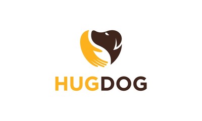 playful hug dog logo design