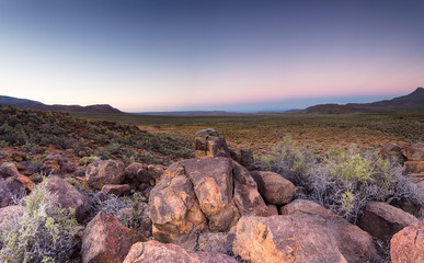 Fototapeta na wymiar Wide angle views over the plains of the Tankwa Karoo in the Northern Cape Province of South Africa
