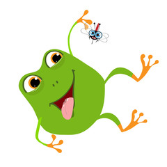 Illustration Merry Cartoon Frog and Mosquito