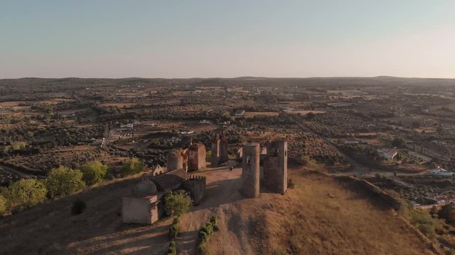 Aerial view of the castle ruins of Montemor, in the Alentejo region in Portugal.