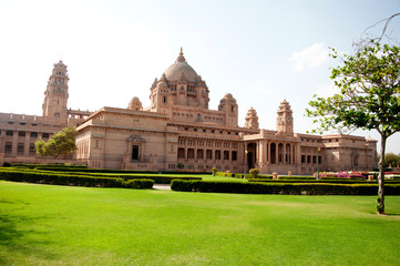 Fototapeta na wymiar Umaid Bhavan Palace Hotel, Construction started in 1929 and took 16 years to complete. Jodhpur, Rajasthan, India.