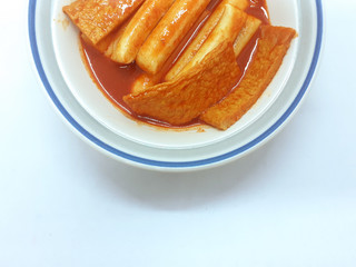 Delicious Tteokbokki Korean Traditional Dishes in White Isolated Background