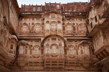 Fototapeta na wymiar Jharokha or jharoka a type of overhanging enclosed balcony Mehrangarh Fort, Jodhpur, Rajasthan, India