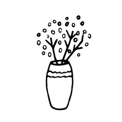Vase with flowers. Hand drawn element in doodle style. vector scandinavian monochrome minimalism. cozy home, hygge