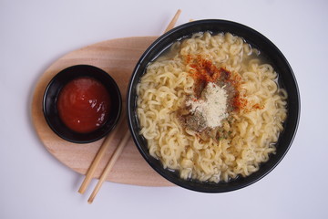 Indonesian favorite noodles. Boiled noodle dish in a bowl.