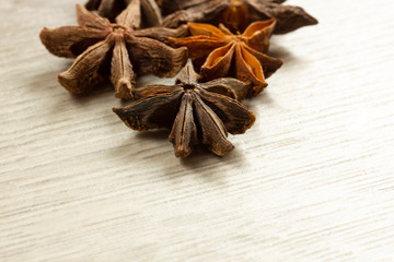 Star anise exotic spice on a wooden table