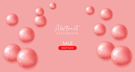 Realistic sphere, 3d pink ball, abstract background, graphic design, isolated bubble, modern banner, vector