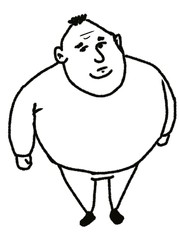 Hand drawn sketch of Fat cute guy Standing isolated on white