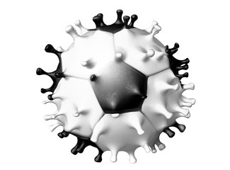 Soccer ball in Coronavirus shape, Isolated on white background. Sport matches in Covid-19 time. Coronavirus pandemic and canceled football matches. 3D rendering with copy space. Sport in the pandemic.