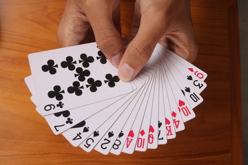 Playing cards during the day.