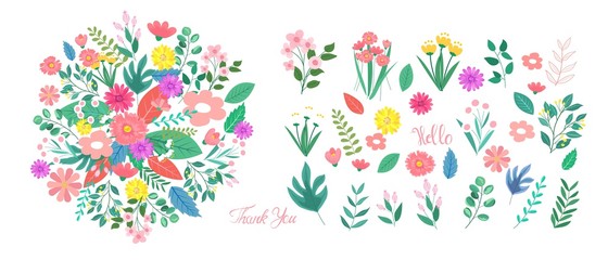 Vector design elements flowers and leaves , Card design, Greeting Card, Poster, wedding card, Invitation card.