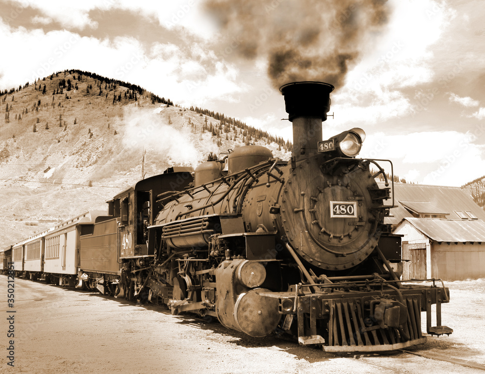 Wall mural simulated old victorian photograph of a steam locomotive