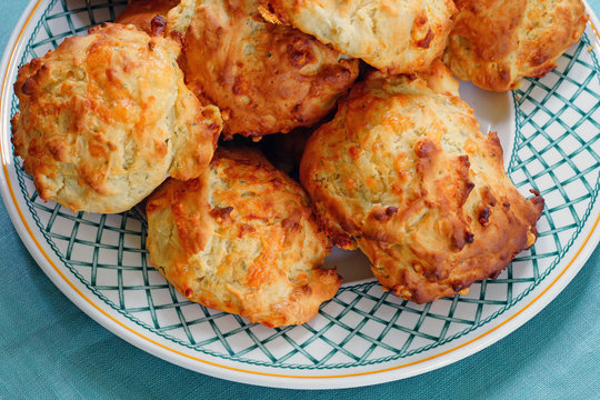 A plate of homemade cheese and garlic biscuits