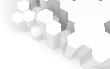 White abstract background with honeycomb. Hexagon bars isolated on white backdrop. 3D illustration