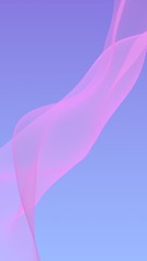 Pink wave on blue sky abstract background. Fluttering pink scarf. Waving on wind pink fabric. Vertical orientation. 3D illustration