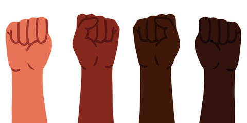 fists raised to the top in protest, white background, protest