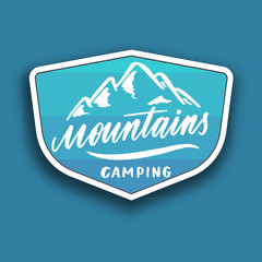 Mountain travel emblem. Camping outdoor adventure emblem, badge and logo patch.