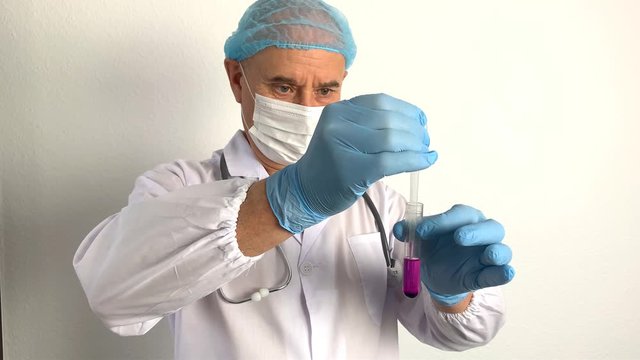 scientist, virologist, doctor in uniform creates a vaccine, new medicine, elixir of youth, conducts a scientific experiment, research, the concept of DNA, test and treatment of coronavirus, COVID-19