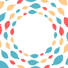 Illustration of a sea with fish. Children's frame with space for text on a white background. Vector