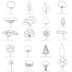 drawing with one continuous line tree, set