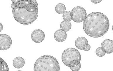 Bitcoin economic financial bubble. crypto currency 3D illustration. Business concept. Silver bubbles on white background. Bit, Coin, mining concept