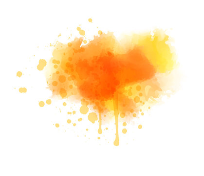 Orange colored splash watercolor paint blot - template for your designs. Grunge paint imitation splash background.