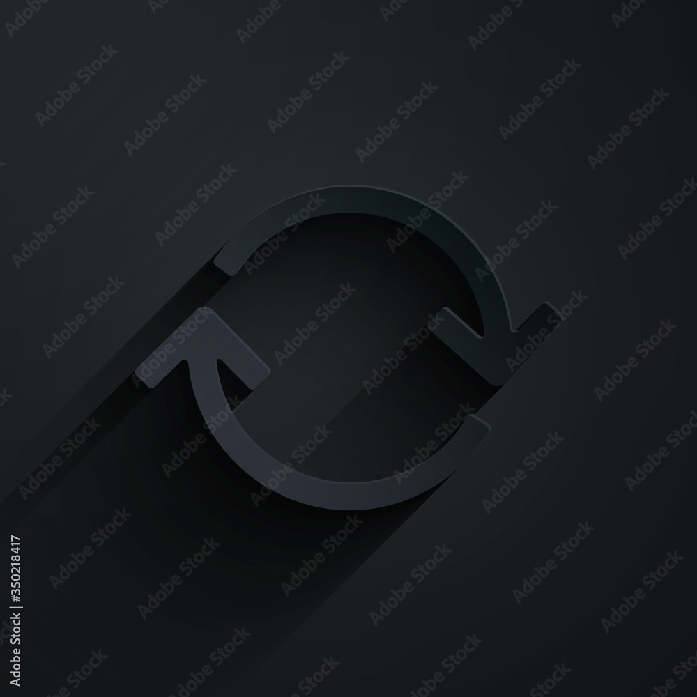 Poster paper cut refresh icon isolated on black background. reload symbol. rotation arrows in a circle sign