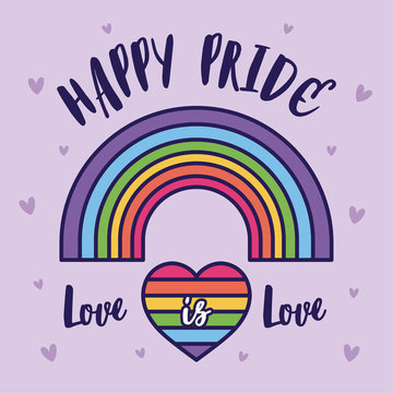 Happy Pride Love Is Love Heart And Lgtbi Rainbow Vector Design