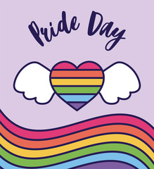 Pride day and lgtbi heart with wings vector design