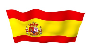 The flag of Spain. Official state symbol of the Kingdom of Spain. Concept: web, sports pages, language courses, travelling, design elements. 3d illustration