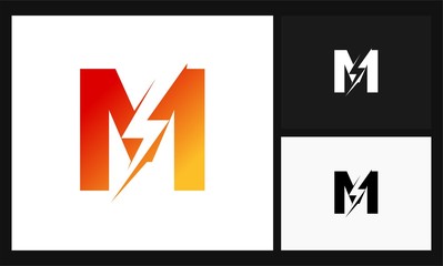 letter M lightning concept design electrical logo