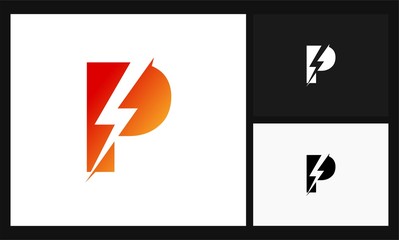 letter P lightning concept design electrical logo - obrazy, fototapety, plakaty