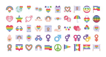 Pride day and lgtbi flat style icon set vector design