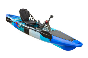 Modern pedal-driven kayak isolated on a white background