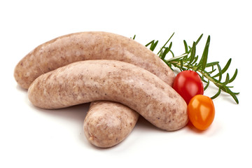 Raw sausages for grill, isolated on white background