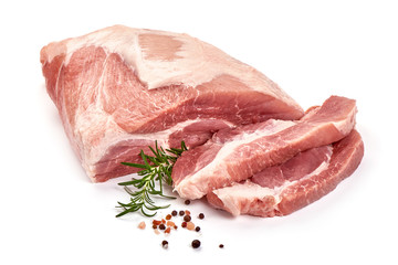 Raw pork ham, fresh meat, isolated on white background