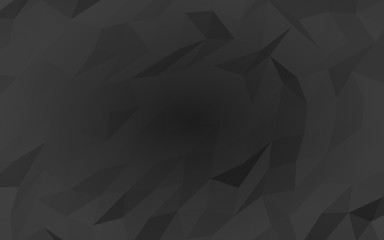 Black abstract background. Lowpoly backdrop. Gloomy crumpled paper. 3D illustration