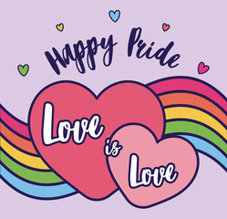 happy pride love is love hearts and lgtbi flag vector design